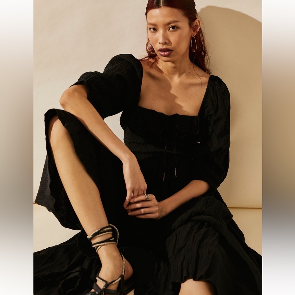 Free People Oasis Doen Romantic Smocked Black Dress XS